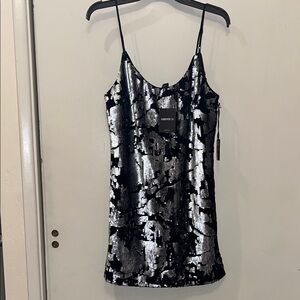 Forever 21 Black Velvet and Silver Sequin Mini Dress size Large